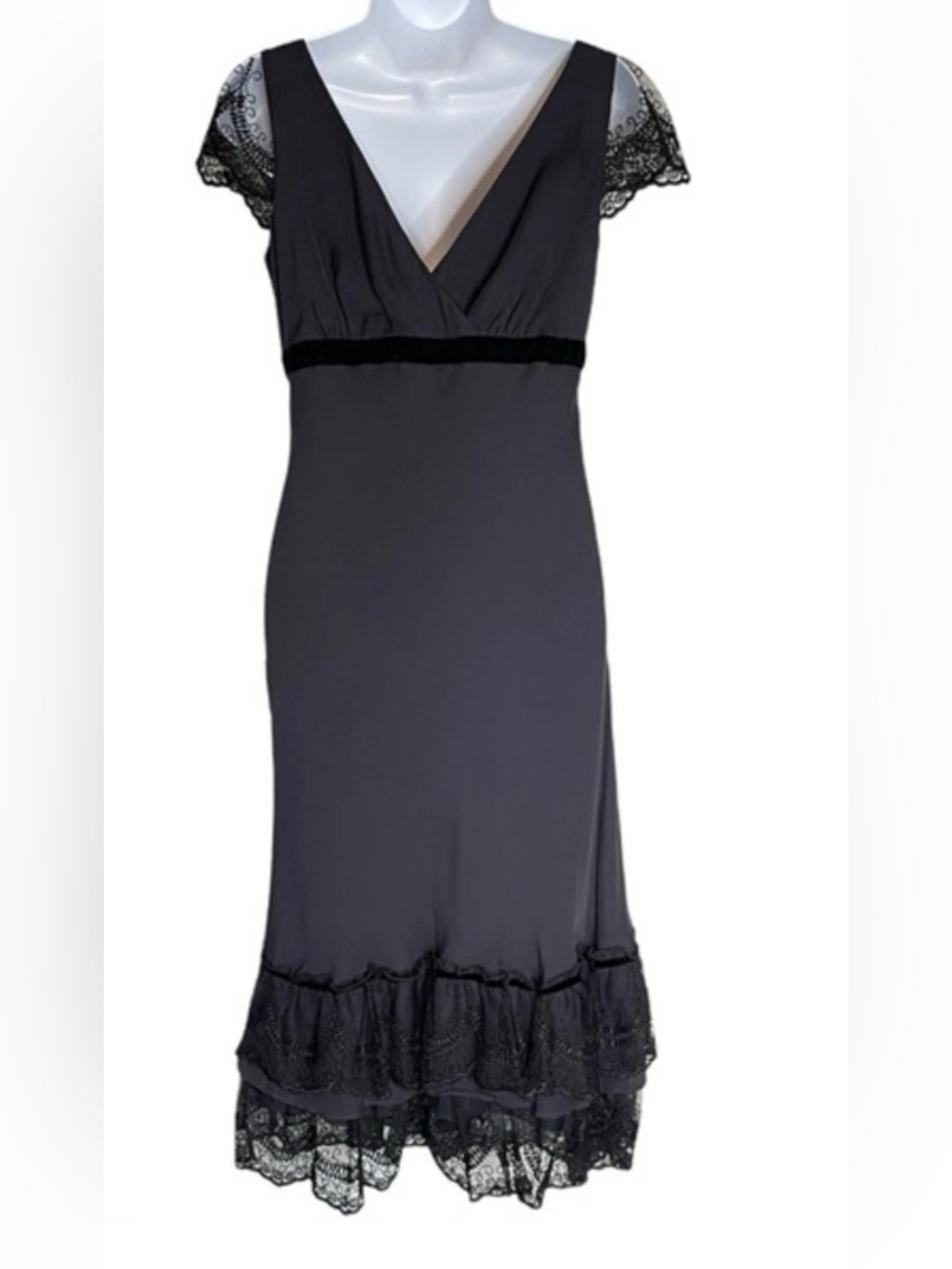 LOFT Black Lace-Trim Midi Dress